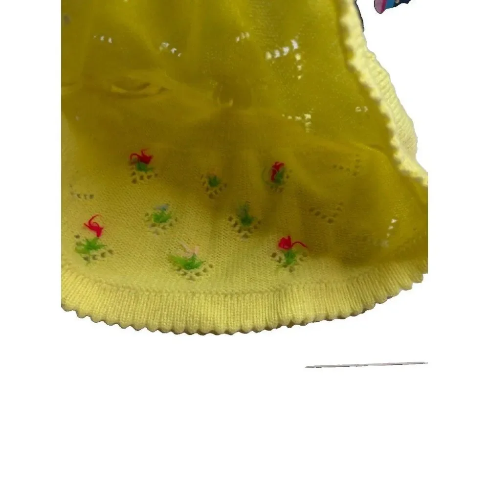 Vintage Handmade Yellow Crochet Baby Flowers Dress 3-6 Months